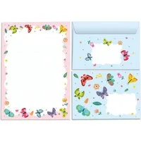 JUNAPACK Briefpapier Set Kinder Briefblock A5 mit Umschlägen Notizblock Schmetterling rosa, Kinder-Briefpapier A5 mit 15 Umschlägen, liniert & leicht beschreibbar