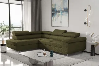 Ecksofa Sofa JADE Stoff Ascot Olivgrün mit Schlaffunktion Ottomane Links