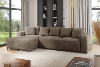 Ecksofa Designersofa Sofa MEGAN in Stoff Poso Cappuccino Ottomane Links