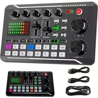AKKEE Mischpult F988 Soundkarte mit DSP-Rauschunterdrückung und Audiomixer, für Podcast-Live-Streaming-Aufnahmen
