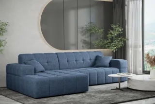 Ecksofa Designersofa NANCY in Stoff Neve Blau Ottomane Links