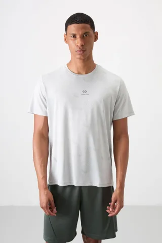 Herren Unifarbenes Fischgrätenmuster Crew Neck T-Shirt