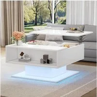 Merax Couchtisch hochglanz Sofatisch anhebbarer Beistelltisch mit LED-Beleuchtung (1-St., 80x75x40 cm), Wohnzimmertisch mit verstecktem Stauraum & halboffenem Regal