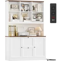 Homfa Bücherregal 182 cm Aktenschrank Mehrzweckschrank, mit Steckdose, 2 Türen und 2 Schubladen für Hängemappen A4, weiß