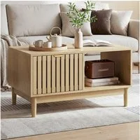 REDOM Couchtisch mit Stauraum (Mid-Century-Mitteltisch mit Schublade, offenen Regalen und Massivholzbeinen in Eichenfarbe, 1-St., 80*50*45cm)
