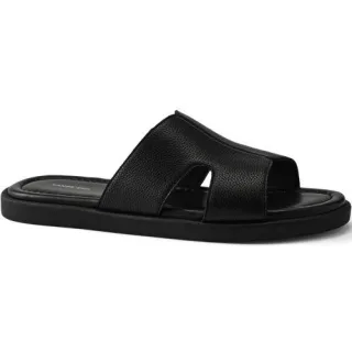Leder-Pantoletten mit breitem Riemen, Herren, size: regular, Schwarz, Leder, by Lands' End