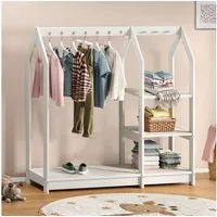 IDIMEX Kinderkleiderschrank SALLY Kindergarderobe im Haus Design, 4 Ablagen & Kleiderstange weiß