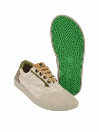 Satorisan S.L Herren Hatko Vintage Beige Leinen mit Veloursleder (Rind)