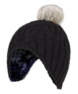 Wärmehalter - Mädchen Kabel gestrickt Beanie-Mütze mit Pom Pom Bommel für Winter | Warme thermisch isolierte Mütze - Schwarz