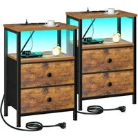 AMHANCIBLE Nachttisch 2er-Set mit integrierter Ladestation, LED-Beleuchtung & 2 Schubladen (2-St), multifunktionaler Beistelltisch mit offenem Fach, 40x30x60cm