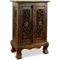 livasia Kommode kleiner Massivholzschrank, Blumenschnitzerei, handgefertigt 40x24x60cm