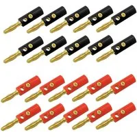 ARLI Bananenstecker vergoldet 4 mm Set Audio-Adapter Bananen zu Rohkabel, 20 x Bananen Stecker vergoldet 4mm 10 SCHWARZ + 10 ROT Set