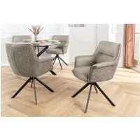 riess-ambiente Drehstuhl LE GRAND taupe – Echtleder, Strukturstoff, 180° drehbar, mit Armlehne (Einzelartikel, 1 St), mit Metallgestell & Auto-Return-Funktion – ideal für Deinen Esstisch