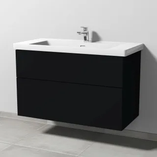 Sanipa 3way Waschtischunterbau zu Villeroy & Boch Subway 3.0 Waschtisch mit 2 Auszügen, Schwarz-Matt SF84908