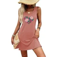 PYLIKE Unterkleid Damen lockeres Sommerkleid mit Blumen Print – T-Shirt Tank Strandkleid Bequem für Freizeit und Büro,Strandurlaub