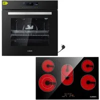 KB Elements Elektro-Herd-Set Einbaubackofen 60 cm mit 5-Zonen Glaskeramik Kochfeld 77 cm, mit 2-fach-Teleskopauszug, AQUA CLEAN, Einbaubackofen Full Touch mit 15 Funktionen, Air Fry Funktion