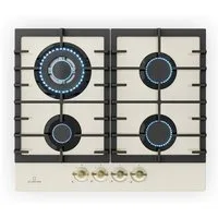 Klarstein Gas-Kochfeld Victoria Gaskochfeld 4 Zonen 4-flammig Gusseisen Glaskeramik Retro, Gasherd 4-flammig Vintage-Optik mit Drehregler & Bronze-Front