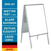 LMG Germany Standtafel Werbeaufsteller Kundenstopper Aluminium DIN A1 UV geschützt Metall, Stabiler Aluminium-Kundenstopper, klappbar, UV-geschützt, wetterfest