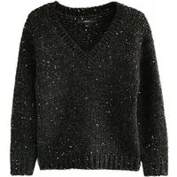 Next V-Ausschnitt-Pullover Grobstrickpullover mit Pailletten und V-Ausschnitt (1-tlg)