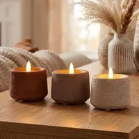 Levandeo® LED Dekolicht 3er Set LED Kerzen mit Timer Echtwachs Beton Braun Beige Tischdeko Boh