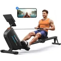 MERACH Rudergerät für Zuhause, Fitnessgeräte mit 16 Widerstandsstufen (Rudermaschine mit Bluetooth-Verbindung, klappbares Design, Kompatibel mit Kinomap, Tablet- und Flaschenhalter, LCD-Anzeige), Leise, Schnelle Montage, platzsparend, Belastbar bis 1