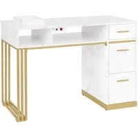Barberpub Schreibtisch BarberPub Maniküretisch, Nageltisch mit Absaugung, Marmor-Weiß, 2472, mit 3 Schubladen & 2 Ablagen, 2 Staubsaugerbeuteln, Marmor-Weiß Gold