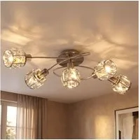 GLOBO LIGHTING Deckenleuchte, Leuchtmittel nicht inklusive, Decken Leuchte Arme gebogen Glas Kristall Wohn Ess Zimmer Lampe Chrom