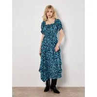 Apricot Midikleid Florales Kleid mit Smokdetails