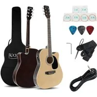 Rocktile Westerngitarre WSD-8CE-NT Slim Line Westerngitarren Set - Dreadnought Akustik Gitarre, Set inkl. Tasche, Ersatzsaiten, Gurt und Plektren
