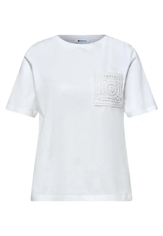 Street One - T-Shirt mit Rundhals und Crochet-Tasche off white - Gr. - 38