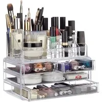 relaxdays Make-Up Organizer mit 4 Schubfächern, 2-tlg., transparent