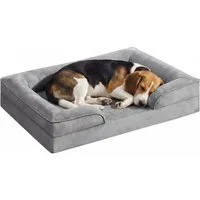FEANDREA Tierbett Bezug abnehmbar, waschbar, rutschfest, Innenfutter wasserabweisend, Hundebett, erhöhter Rand, Noppenschaumstoff, L, 89 x 63 x 16 cm