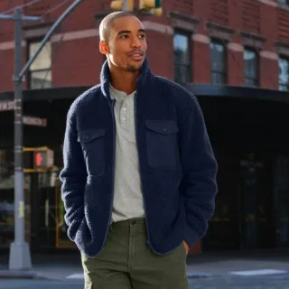 Sherpa-Fleece-Hemdjacke für Herren, Herren, size: regular, Blau, Polyester, by Lands' End