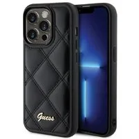 Guess Handyhülle Case iPhone 15 Pro Kunstleder schwarz mit Logo goldfarben 6,1 Zoll, Kantenschutz