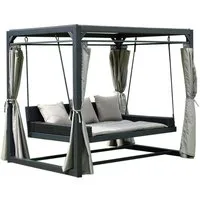 HOME DELUXE Doppelliege PROVENCE, inkl. Seitenvorhänge, Abdeckung, Kissen & Montagematerial, Gartenliege mit Sonnendach, Schwebeliege mit Rattanbett, Doppelliege