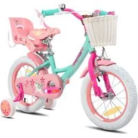 JOYSTAR Kinderfahrrad 12 14 16 18 Zoll Mädchenfahrrad, 3 - 9 Jahre, Geschenk für Prinzessin, 1 Gang, Puppenradsitz & Stützrädern& Korbstreamer, 18 Zoll mit Stützrädern