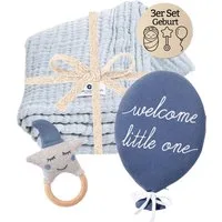 Nordic Coast Company Neugeborenen-Geschenkset Baby Geschenk 3er Set Geburt (3 tgl. Ballon, Kuscheldecke und Rassel) Geschenk-set, Geburt & Taufe, Babygeschenk Junge Mädchen, Babyshower