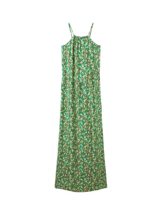 Denim Tom Tailor - Maxikleid mit Gürtel green flower print - Gr. - S