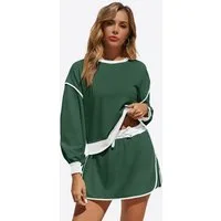 Imily Bela Hausanzug Damen 2-teiliges Set Trainingsanzug (Set, 1 tlg., Sweatshirt + Shorts mit Kordelzug) mit Rundhalsausschnitt