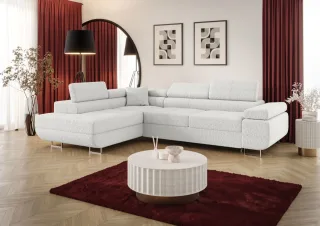 Ecksofa Schlafsofa Sofa MONARO Stoff Quelle Weiß Ottomane Links