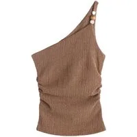 Next Kurzarmbluse Strukturiertes One-Shoulder-Oberteil mit Perlchen (1-tlg)