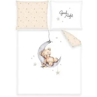 Herding Babybettwäsche Herding süße Baby Wende Wiegen Bettwäsche Teddy Mond Sterne beige, Renforce, 2 teilig