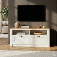 IDIMEX Lowboard BOLTON, TV Schwarz mit 2 Schubladen aus Massivholz mit Muschelgriff Weiß/Braun