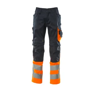 MASCOT Leeds Hose mit Knietaschen SAFE SUPREME Schwarzblau / Hi-vis Orange 52 - 15679-860-01014-90C52