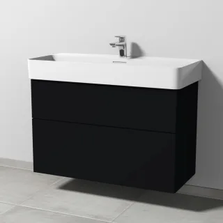 Sanipa 3way Waschtischunterbau zu Laufen VAL Waschtisch mit 2 Auszügen, Schwarz-Matt SF82408
