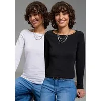 Laura Scott Langarmshirt (Packung, 2er-Pack) figurbetonte Passform, hüftbedeckende Länge, U-Boot-Ausschnitt