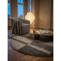 KADIMA DESIGN Teppich Hochflor Teppich Rund WERFEN Kariert Flur Läufer Schlafzimmer, Rund, Höhe: 32 mm, Taupe, 80x80 cm, Wohnzimmerteppich Strapazierfähig Waschbar