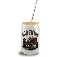 speecheese Glas Roter Traktor Dorfkind Trinkglas mit Bambusdeckel