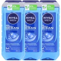 Nivea Duschgel 3 x NIVEA MEN Fresh Ocean Duschgel je 250ml 3in1 mit maritimem Duft