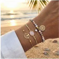 The Beauty House Armband Set Boho Vintage Armband Set mit Edelsteinen & filigranen Anhängern, verstellbar, modischer Schmuck für jeden Anlass